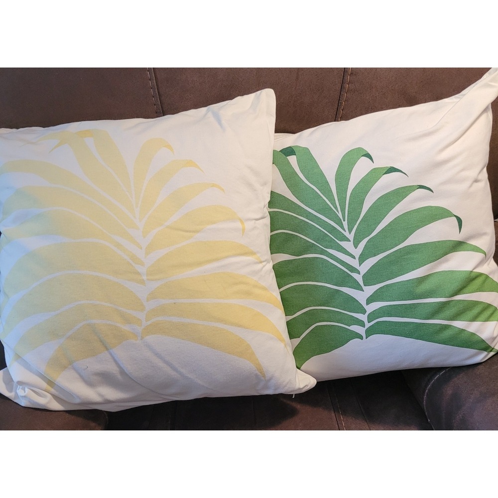 Pottery Barn 20"x20" Throw Pillows Palm Tree Frond Design Duck Feathers